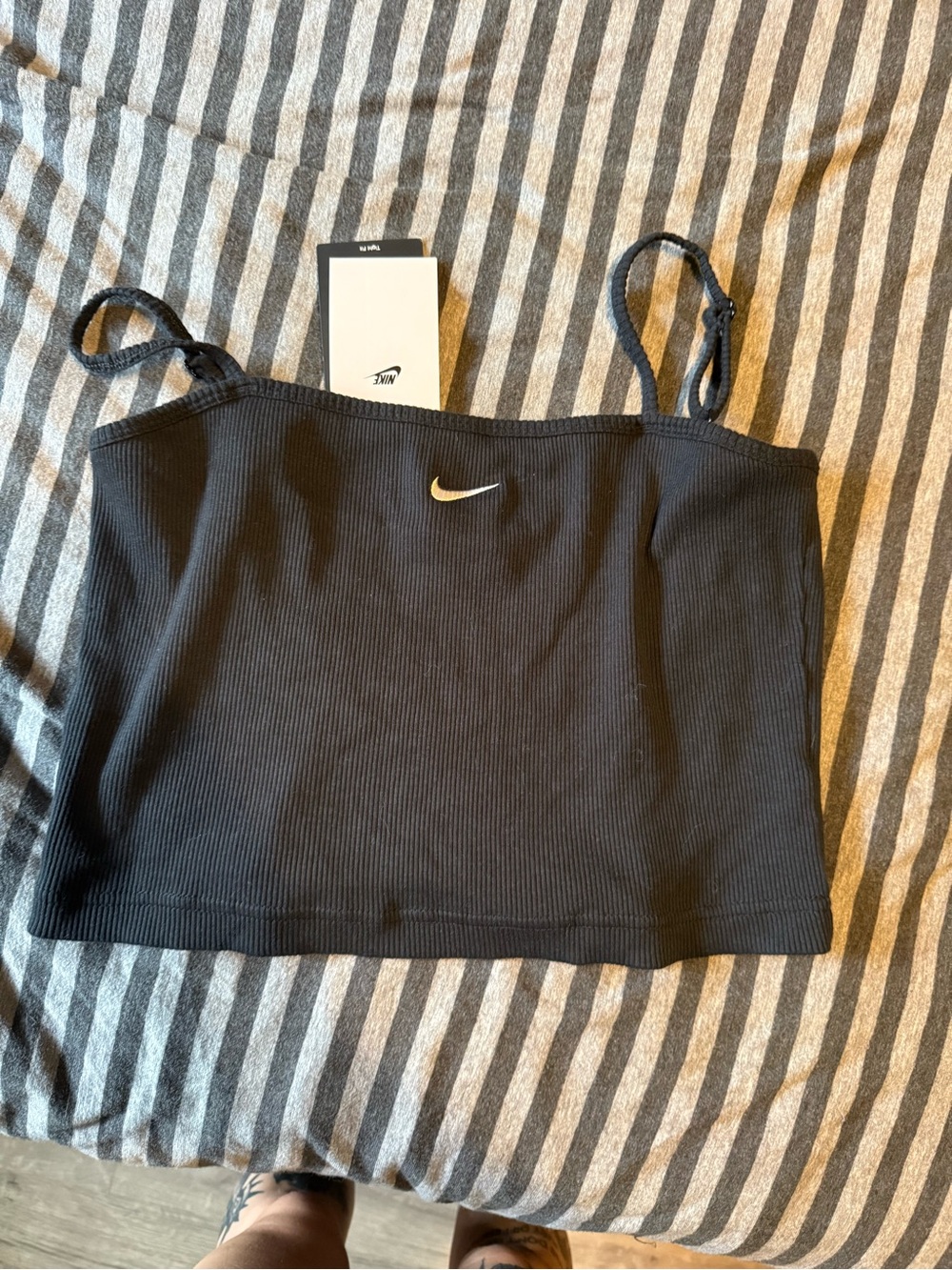Nike Black Ribbed Crop Tank with White Swoosh